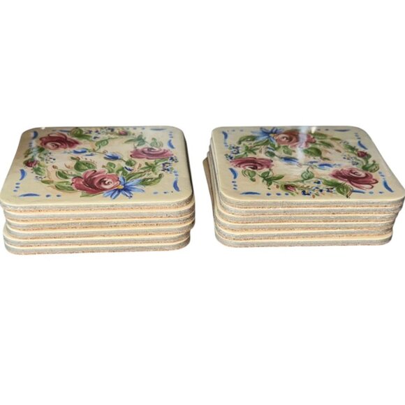 Vintage Gibson Beige Floral Roses Cork Coasters Set of 6 - Picture 2 of 2